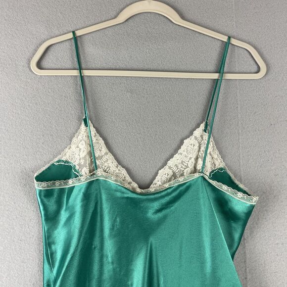 Vintage Victorias Secret Nightie Womens Large Green Satin Lace Gold Label Fairy - Picture 8 of 13